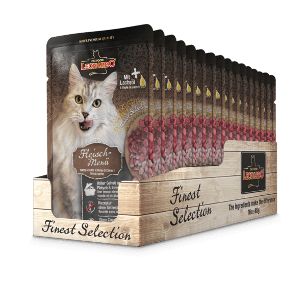 Leonardo Adult Nassfutter Fleischmenü 16x85g für Katzen - mit hochwertigem Fleisch, ideal für gesunde und natürliche Ernährung. Jetzt bei barf-versand.ch erhältlich.
